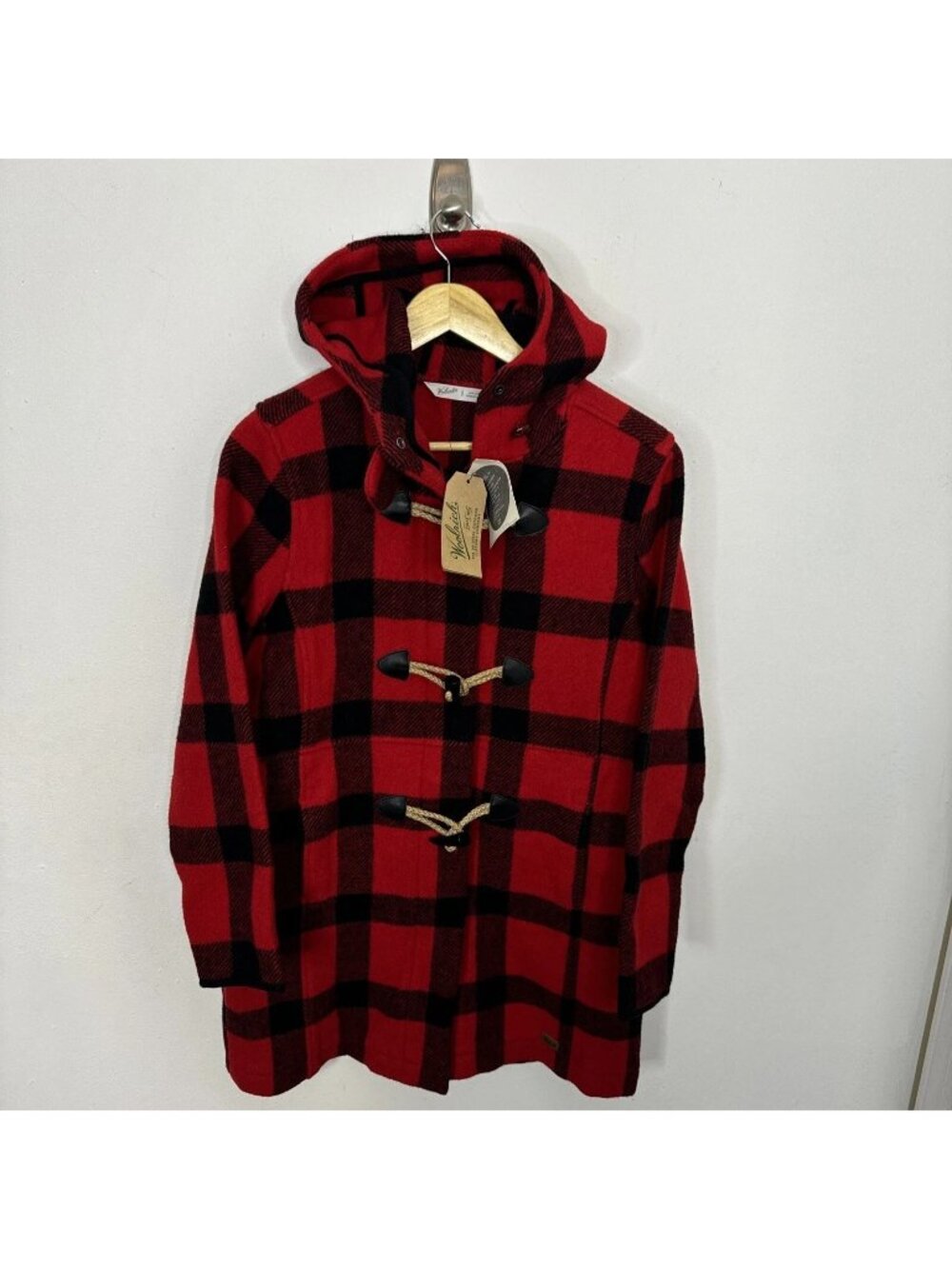 NWT Woolrich Woman‎ S Buffalo Plaid Wool Duffle Coat Jacket Toggles